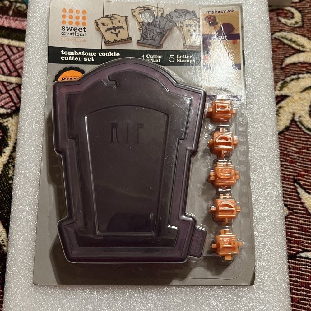 SWEET CREATIONS Tombstone Cookie Cutter Set w Lid & 5 Letter Stamps by Good Cook